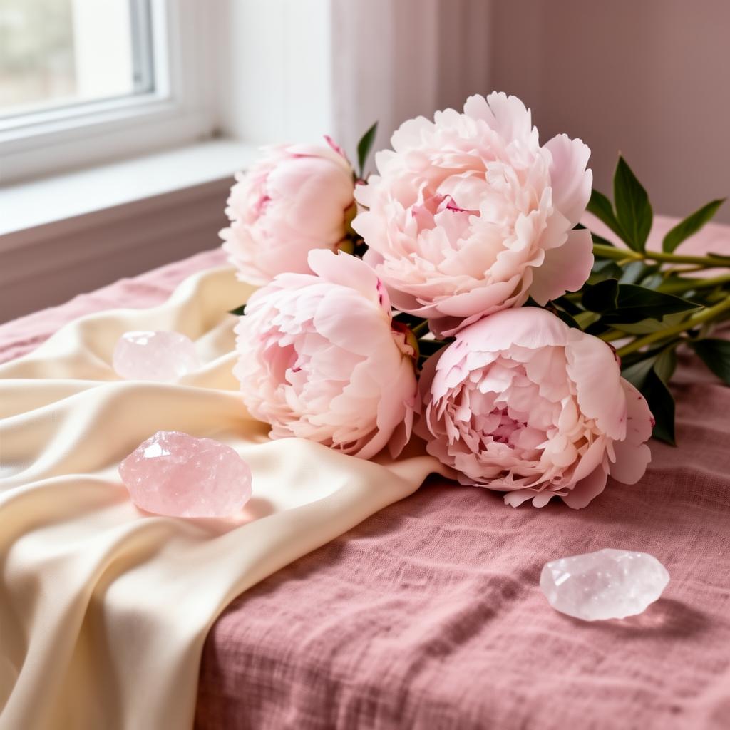 Soft pink peonies and silk in a serene Colorado medical aesthetics studio